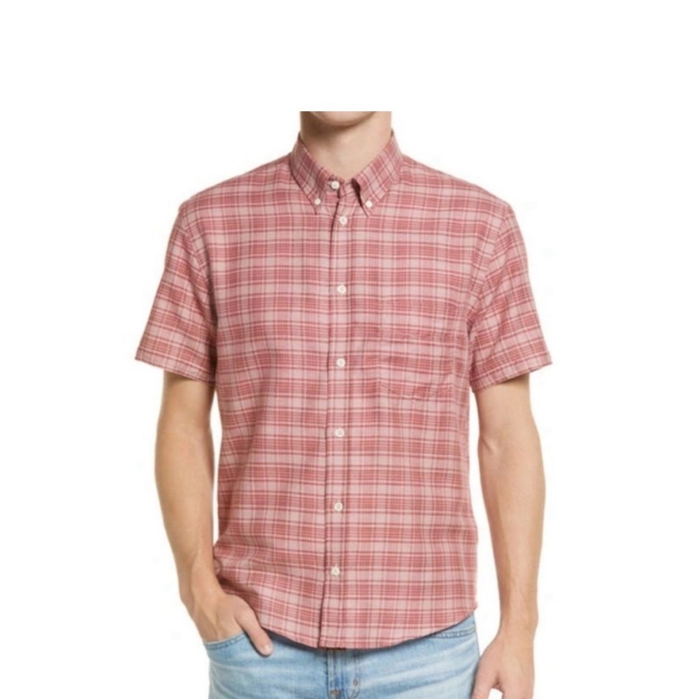 Billy Red Men’s Medium Slim Red Plaid Short Sleeve Button Down, light weight - Picture 11 of 11